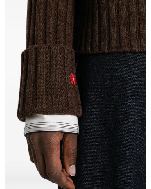 Tory Burch Brown Ribbed-Knit Raglan-Sleeve Knit