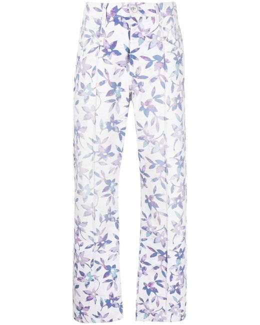 Isabel Marant Blue Floral-print Straight-leg Trousers