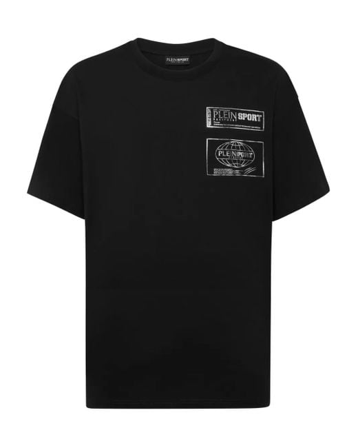 Philipp Plein Black Metallic-Logo Cotton T-Shirt for men