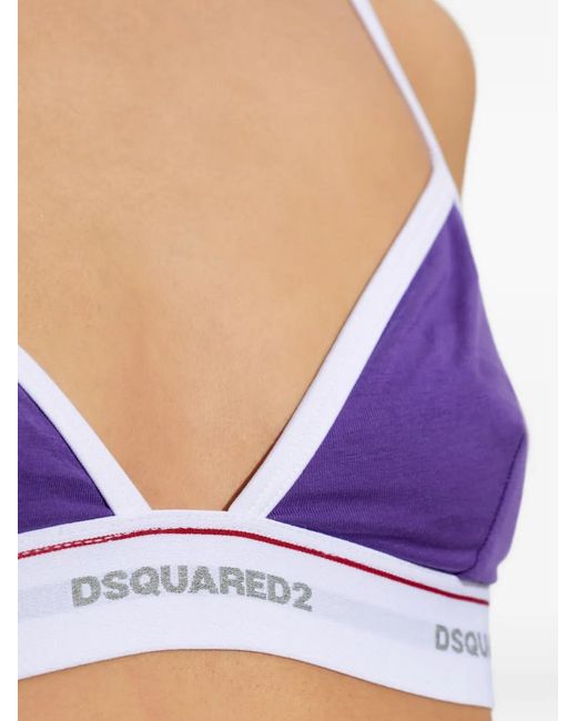 DSquared² Purple Logo-Tape Triangle Bra