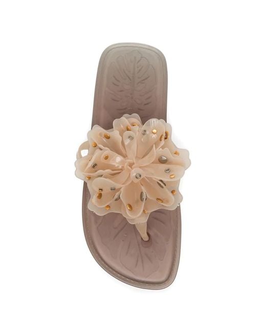Farm Rio White Floral-Embellished Flip Flops