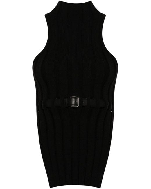 Alexander Wang Black Belted Ribbed Tank Top - Women's - Spandex/elastane/leather/polyamide