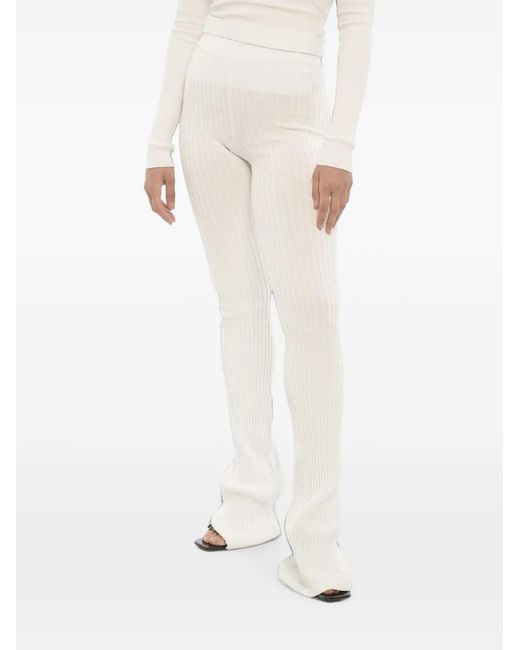 ANDREADAMO White Ribbed-Knit Flared Trousers