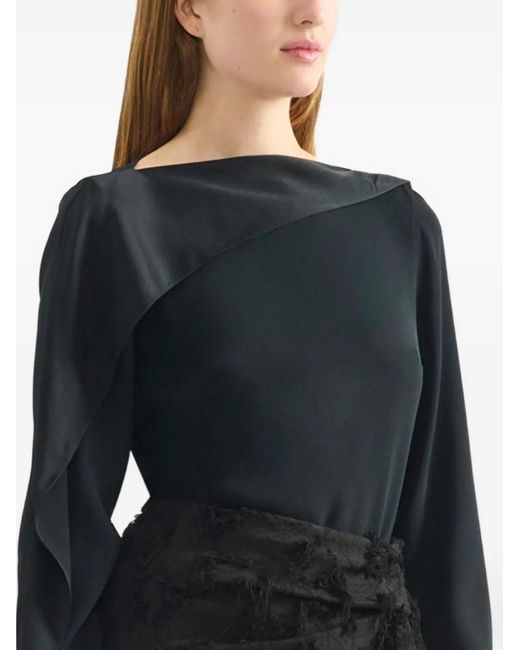 Erdem Black Blouse Volantée À Manches Longues