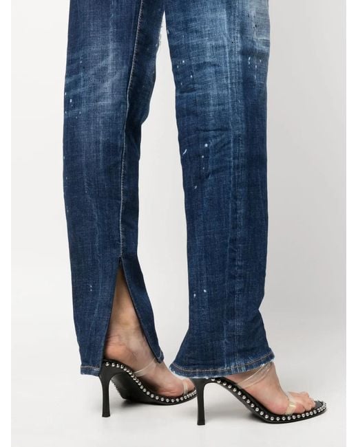 DSquared² Blue Ripped-Detail Tapered Jeans