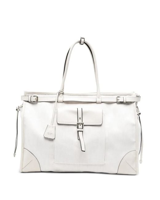 Prada White Buckle-Detail Tote Bag for men