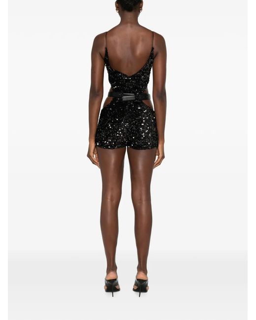 Vestiaire d'un Oiseau Libre Black Starlight Sequin-Embellished Cut-Out Playsuit