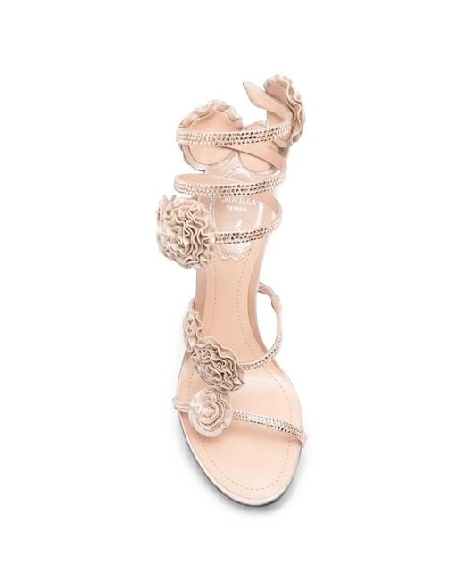 Rene Caovilla White Crystal-Embellished Floral-Appliqué Sandals