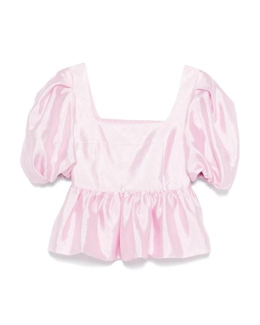 Stine Goya Pink Puff-Sleeve Peplum Top