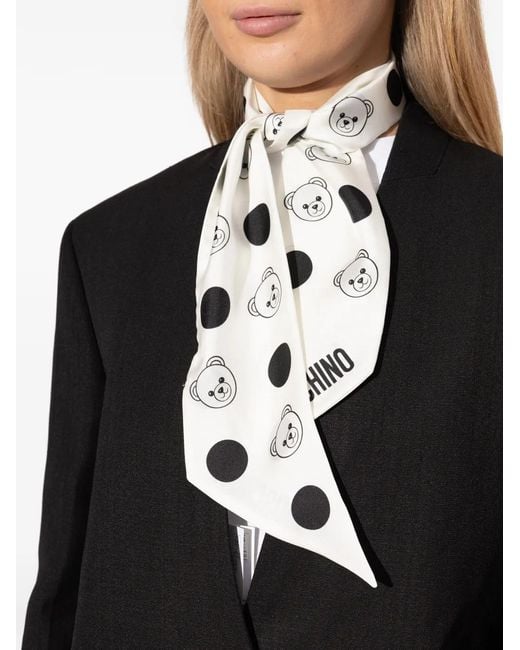 Moschino White Bear-Print Scarf