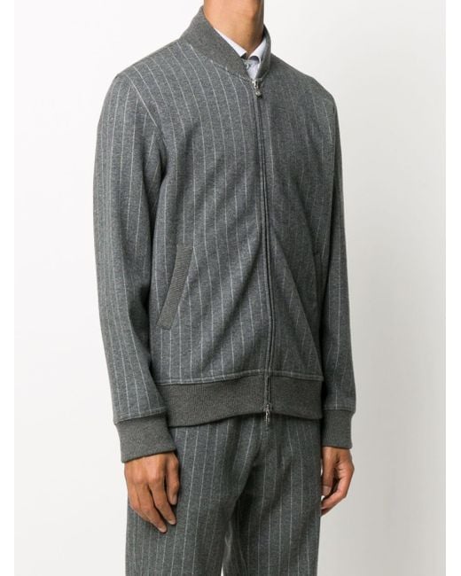 Brunello Cucinelli Cashmere Pinstripe Knitted Bomber Jacket in Grey ...
