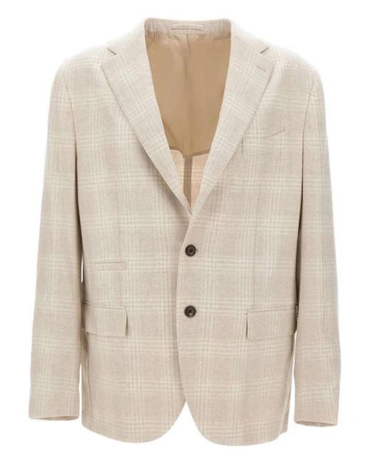 Eleventy Natural Checked Narrow-Lapel Blazer for men