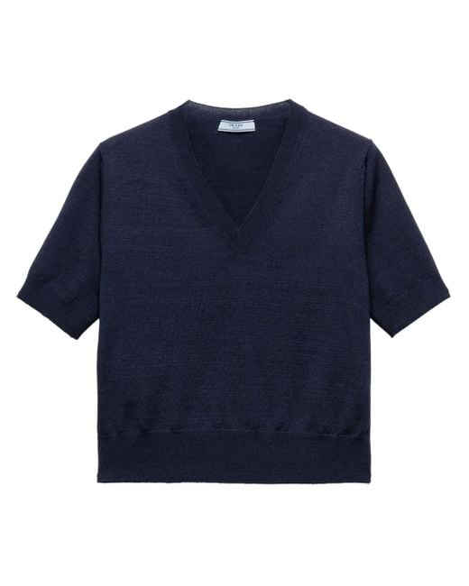 Prada Blue V-Neck Knitwear