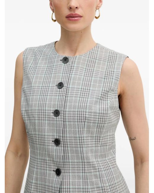 Guess Gray Carla Check-Pattern Button-Up Top