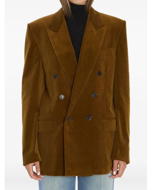 Saint Laurent Brown Corduroy Double-Breasted Blazer