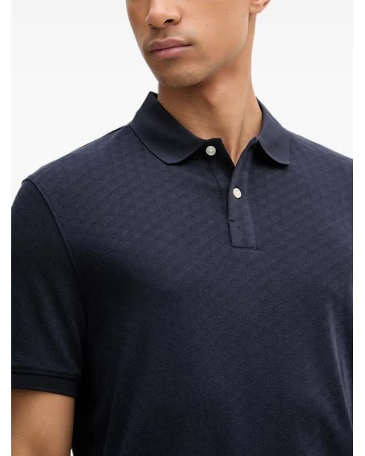 Guess Blue Geometric-Pattern Short-Sleeve Polo Shirt for men