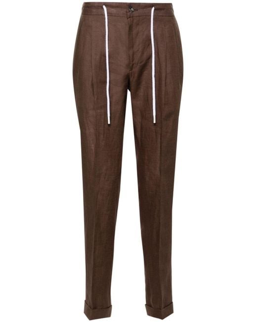 Barba Napoli Brown Roma Linen Trousers for men