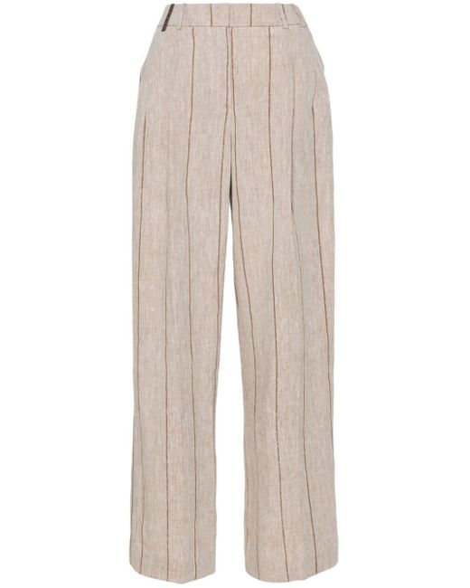 Peserico White Striped Straight-leg Trousers