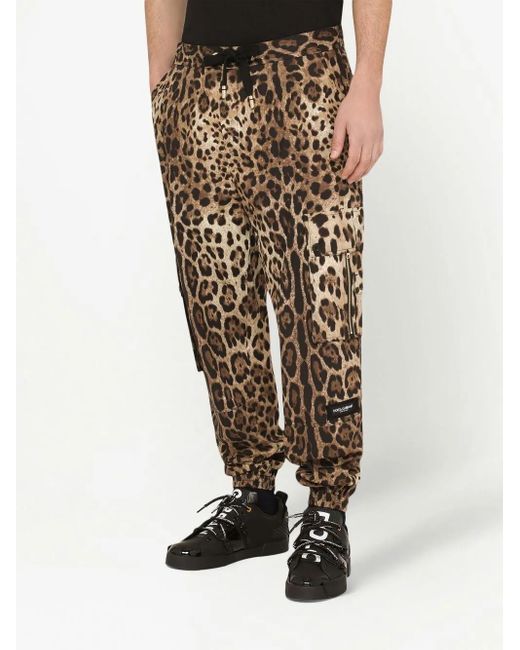 Dolce & Gabbana Brown Leopard-Print Track Pants for men