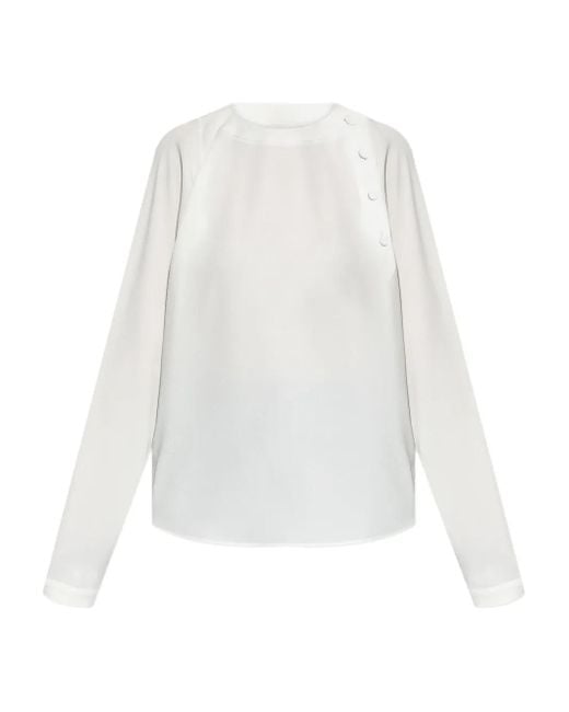Emporio Armani White Button-Detail Raglan-Sleeves Blouse