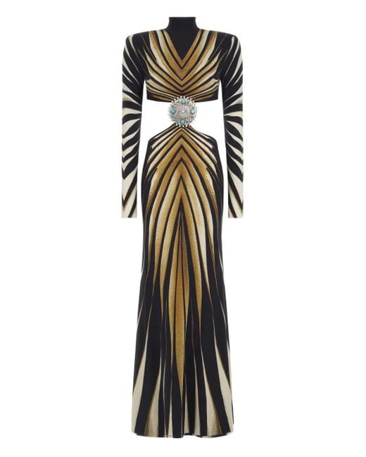 Roberto Cavalli Metallic Ray Of-Print Gown