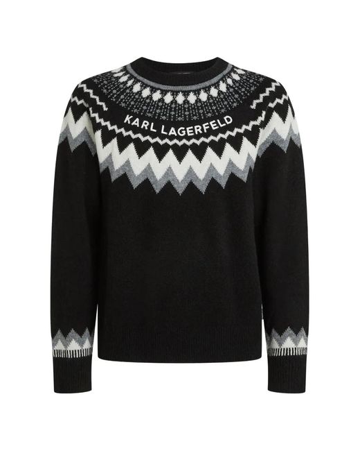 Karl Lagerfeld Black Fair Isle Knitted Sweater for men