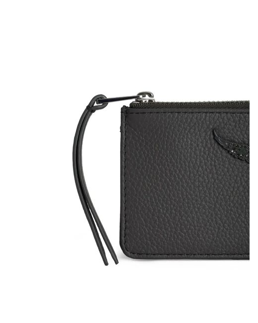 Zadig & Voltaire Black Wings-Detail Top-Zip Wallet