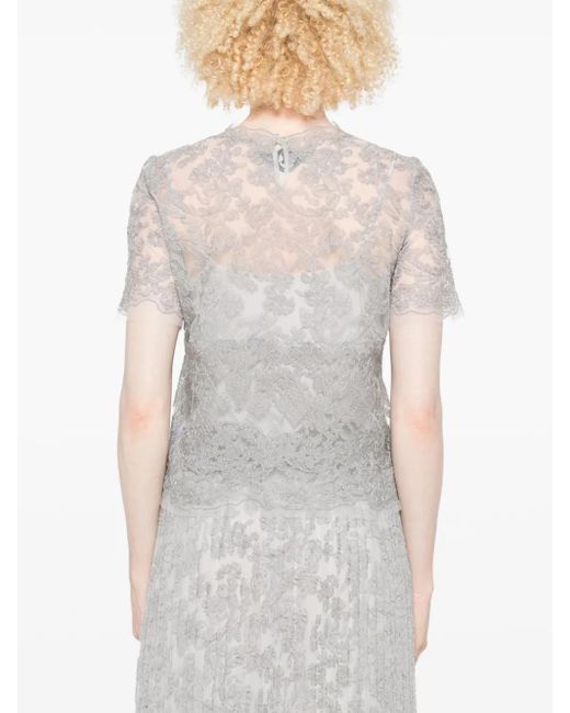 Ermanno Scervino Top Met Korte Mouwen En Kanten Afwerking in het Gray