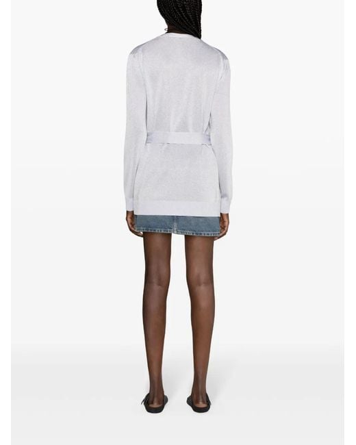 Missoni White Metallic-Threading Belted Cardigan