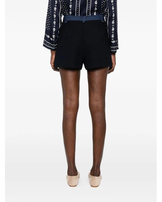 Maje Blue Tweed Shorts With Denim Details