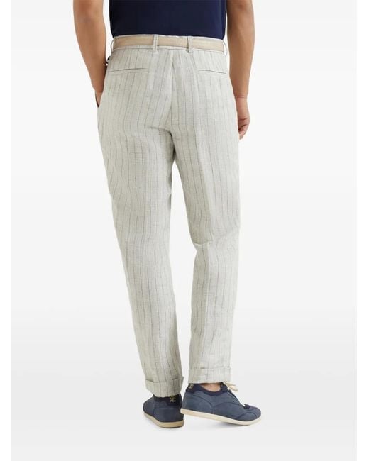 Brunello Cucinelli Gray Striped Pleated Trousers for men