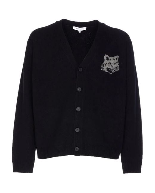 Maison Kitsuné Black Fox-Head Buttoned Cardigan for men