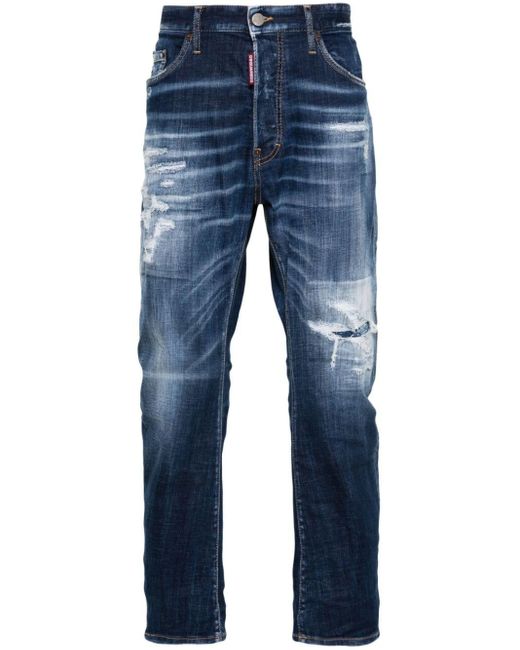 DSquared² Blue Distressed Washed-denim Jeans for men