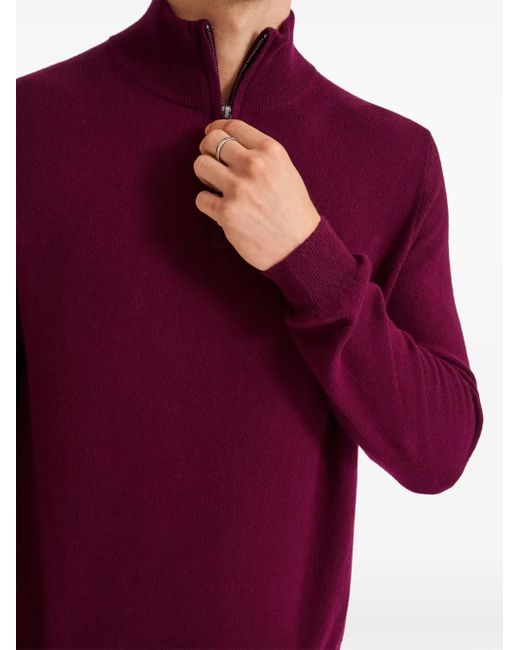 Pringle of Scotland Purple Zip-Up Crew-Neck Cashmere Sweater for men