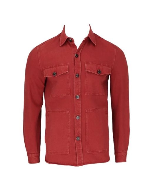 Isaia Red Flap-Pocket Shirt Jacket for men