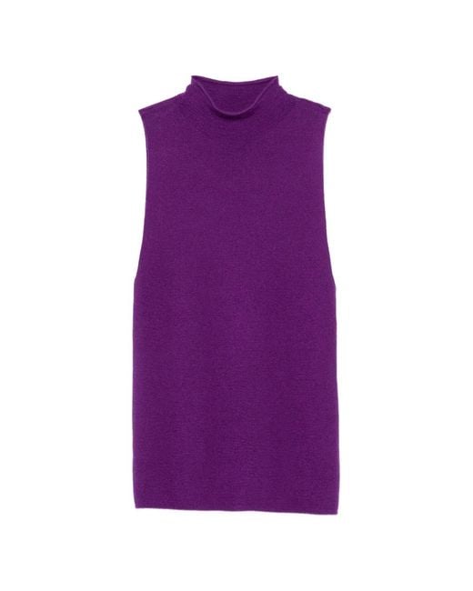 Bompard Purple Plain-Knit Sleeveless Top
