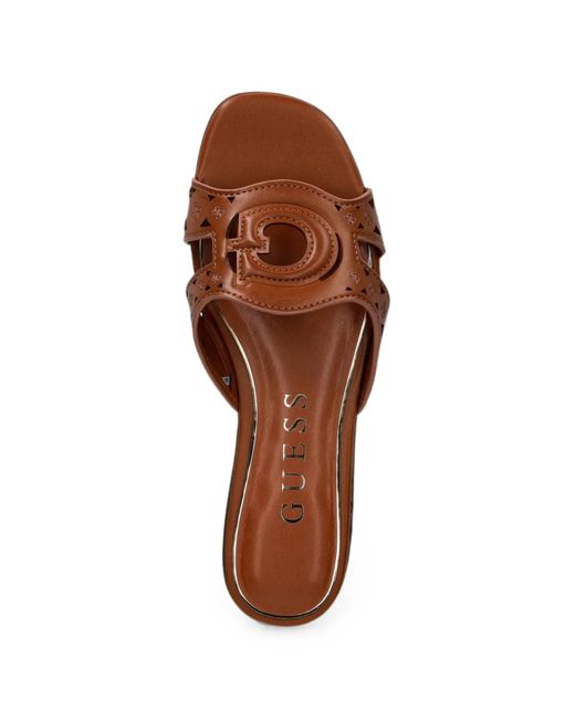 Guess Brown Ciesta Logo-Patch Laser-Cut Sandals
