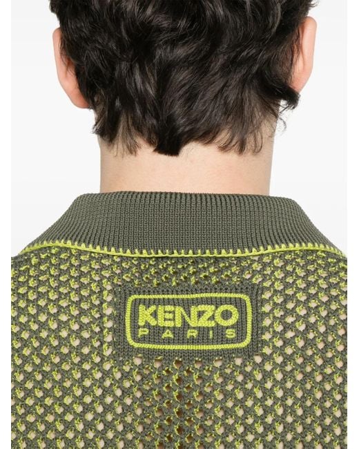 KENZO Green Open-Knit Polo Shirt for men