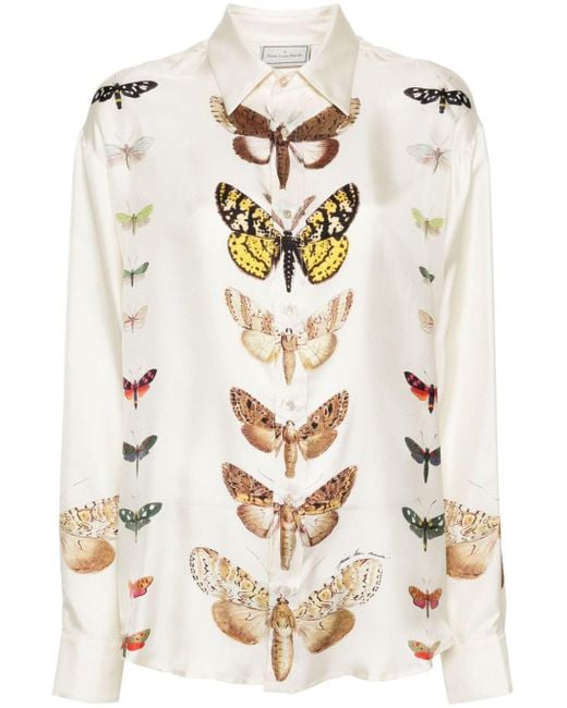 Pierre Louis Mascia White Butterfly-print Silk Shirt