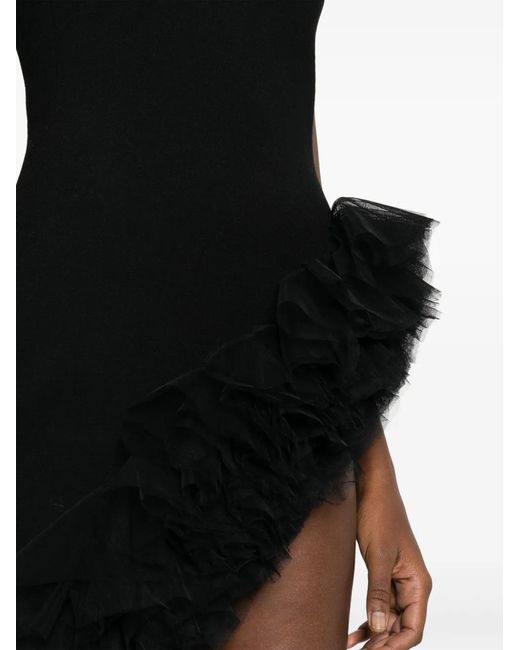 David Koma Black Ruffle-Hem Asymmetric Minidress