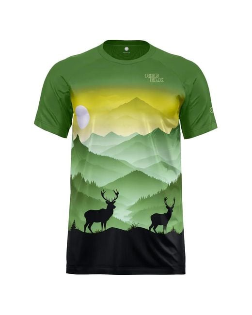 REDELK Green T-Shirt Imprimé Montagne À Col V for men