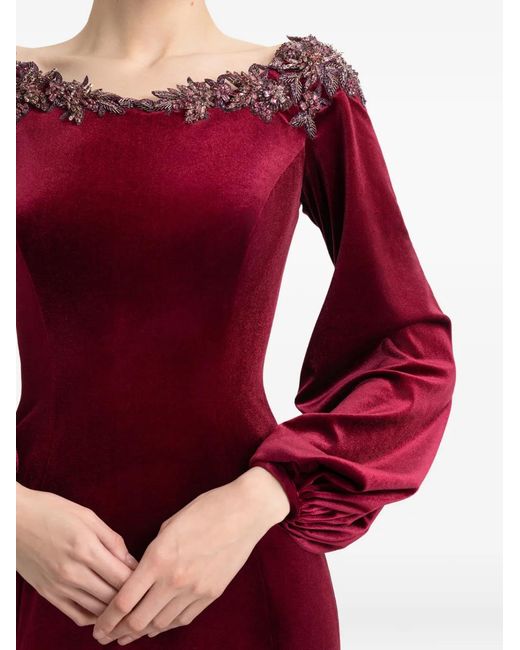 Gemy Maalouf Red Long-Sleeve Velvet Maxi Dress
