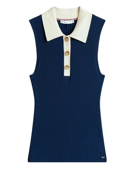 Tommy Hilfiger Blue Geripptes Polo-Oberteil