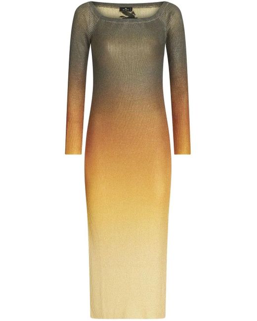Etro Yellow Gradient-Effect Ribbed-Knit Dress