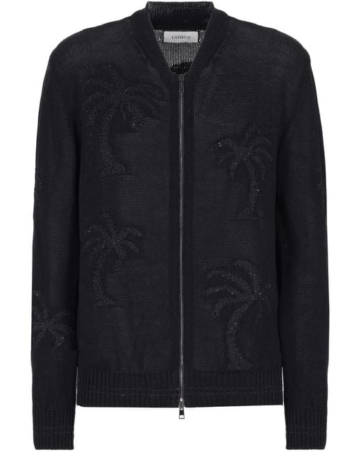 Laneus Black Palm Tree-Embroidered Jacket for men