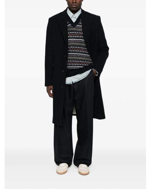 DUNST Black Fairisle-Pattern V-Neck Sweater for men