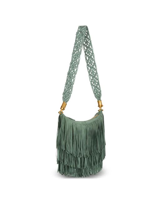 Balmain Green Ébène Fringed Suede Bag