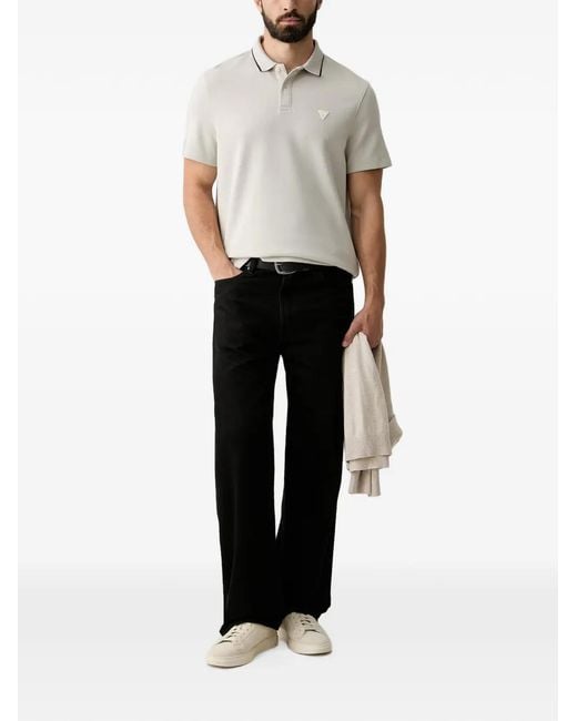 Guess White Logo-Patch Buttoned Polo Shirt for men