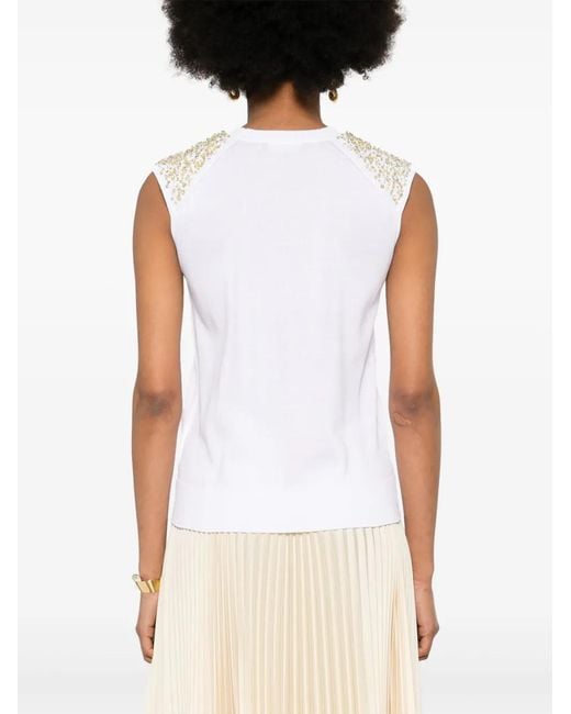 Fabiana Filippi White Sequin-Embellished Fine-Knit Top