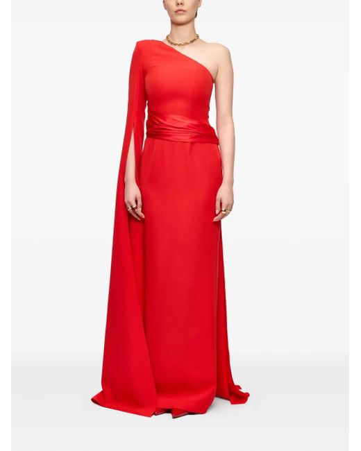 V:PM ATELIER Red Victoria One-Shoulder Cape Maxi Dress